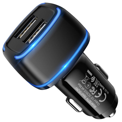 Borofone BZ14 do auta nabíjačka (2xUSB port), 5V 2.4A, čierny