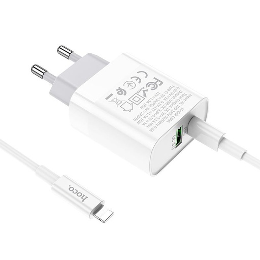Hoco C80A sieťový rýchlonabíjačka (QC + PD konektor), PD lightning kábel, QC 3.0, 18W, biely