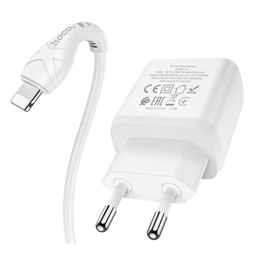 Hoco N5 sieťový rýchlonabíjačka (QC + PD konektor) PD lightning kábel, PD20W + QC3.0, biely
