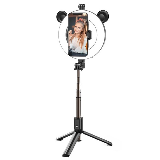 Borofone BY6 bezdrôtový tripod selife tyč, 4.7"-6.5", LED kruhové svetlo, čierny