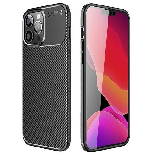 Apple iPhone 13 Pro Max carbon fiber silikónový zadný kryt (Čierny)