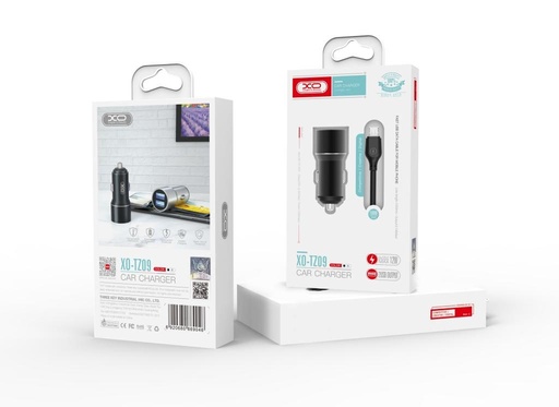 XO TZ09 do auta nabíjačka (Sivý) – 2×USB, Lightning kábel, hliník puzdro, 12W