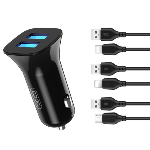 XO TZ10 do auta nabíjačka (Čierny) – 2×USB, Type-C kábel, dual port, 12W