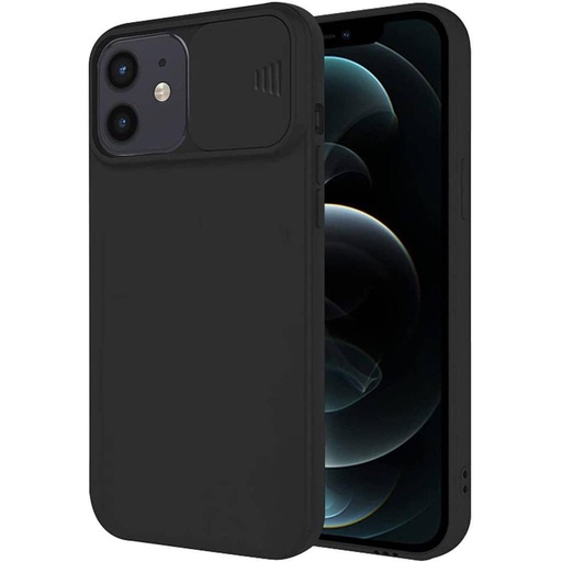 Apple iPhone 12/12 Pro kamera s ochranou silikónový zadný kryt (Čierny)