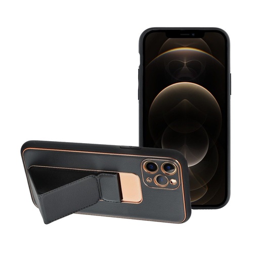 Apple iPhone 12/12 Pro koža ochranné puzdro vysúvací so stojanom, magnetický držiak do auta kompatibilný (Čierny)