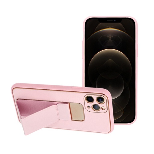 Apple iPhone 12/12 Pro koža ochranné puzdro vysúvací so stojanom, magnetický držiak do auta kompatibilný (Ružový)