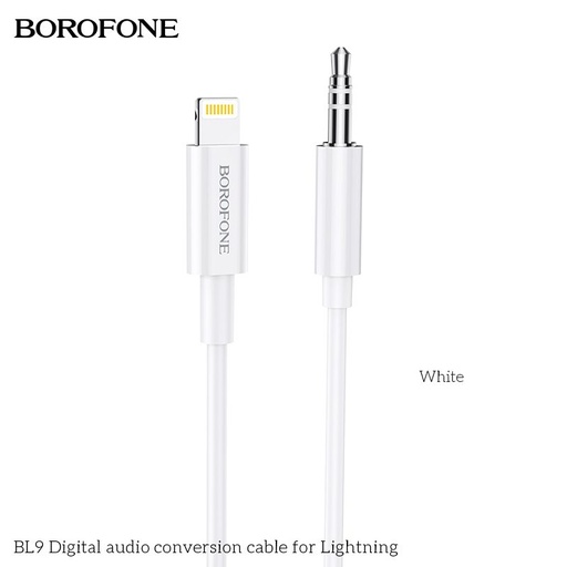 Borofone BL9 lightning rozdeľovač (lightning nabíjačka port+3,5mm jack zásuvka), 1m, Lightning-3,5Jack adaptér, biely