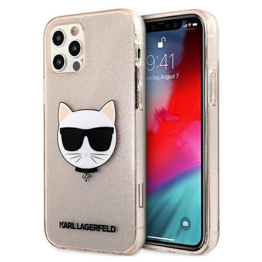Apple iPhone 12 Pro Max Karl Lagerfeld Choupette Head Glitter puzdro (Zlatý - KLHCP12LCHTUGLGO)