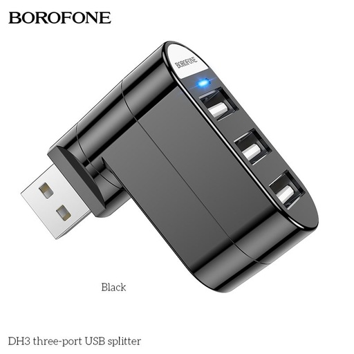 Borofone DH3 USB rozdeľovač HUB adaptér, USB konektor a 3x USB zásuvka, čierny