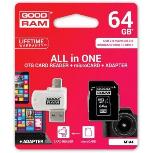 Goodram microSDHC + adaptér + OTG čítačka 64GB class10 pamäťová karta