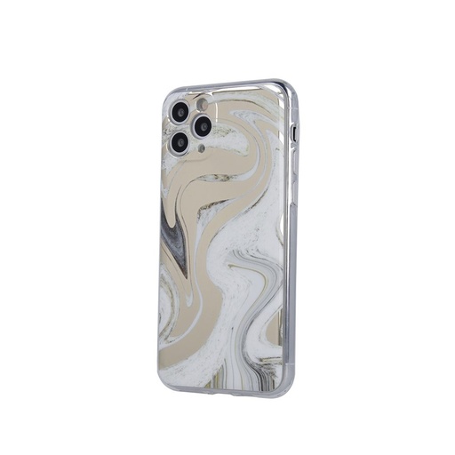 Apple iPhone 12 / iPhone 12 Pro wave mramor vzorovaný silikónový zadný kryt (Bielo-zlatý)