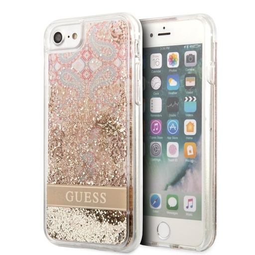 Apple iPhone 7/8/SE 2020/2022 Guess Liquid Glitter Paisley puzdro (Zlatý) - GUHCI8LFLSD
