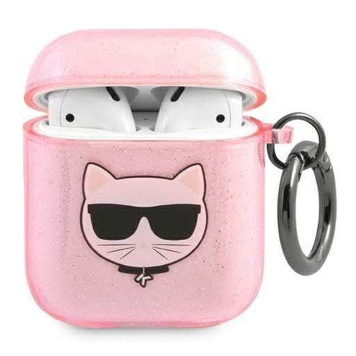 Apple AirPods 1/2 Karl Lagerfeld Choupette Glitter puzdro (Ružový) – KLA2UCHGP