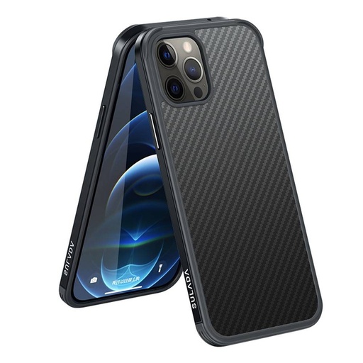 Apple iPhone 12/12 Pro Sulada carbon fiber zadný kryt (Čierny)