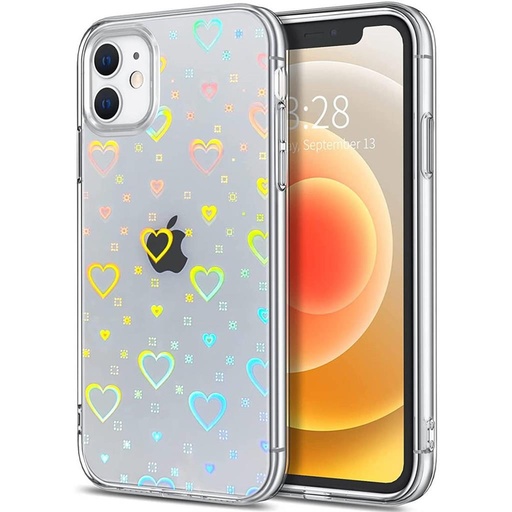 Apple iPhone 12 lesklý srdce vzorovaný silikónový zadný kryt (Priehľadný-multicolor)