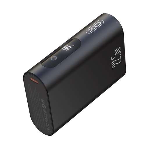 XO PR155 power bank 10000 mAh (Čierny) – s kovovým puzdrom, digitálny displej, PD 20W + QC 22.5W, citlivý na dotyk, mini vyhotovenie