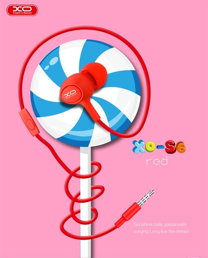 XO S6 Candy drôtový slúchadlo (Červený) – jack 3,5 mm s konektorom