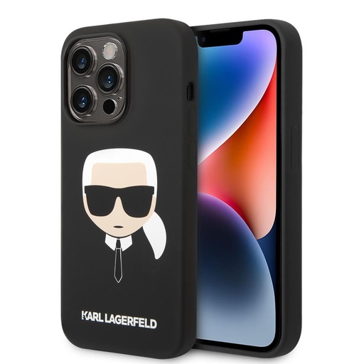 Apple iPhone 14 Pro Karl Lagerfeld Liquid Silicone Karl Head puzdro (Čierny) – KLHCP14LSLKHBK