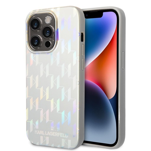 Apple iPhone 14 Pro Karl Lagerfeld Iridescent Monogram puzdro (Strieborný) – KLHCP14LLGMMSV3