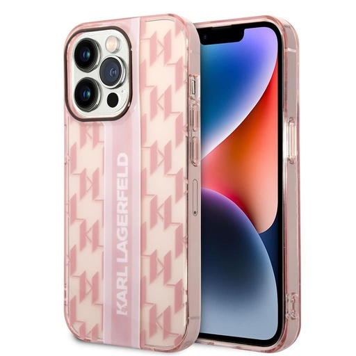 Apple iPhone 14 Pro Max Karl Lagerfeld Monogram Vertical Stripe puzdro (Ružový) – KLHCP14XHKLSPCP