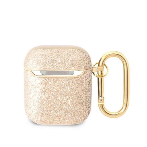 AirPods 1/2 Guess Glitter Flakes Metal Logo puzdro (Zlatý) - GUA2HGGSHD