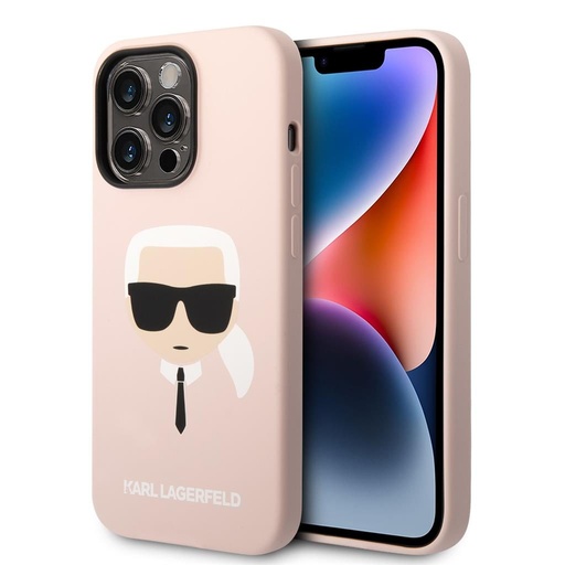 Apple iPhone 14 Pro Karl Lagerfeld Liquid Silicone Karl Head puzdro (Svetlý ružový) – KLHCP14LSLKHLP