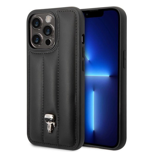 Apple iPhone 14 Pro Karl Lagerfeld Quilted Puffy Ikonický Logo puzdro (Čierny) – KLHCP14LPSQPK