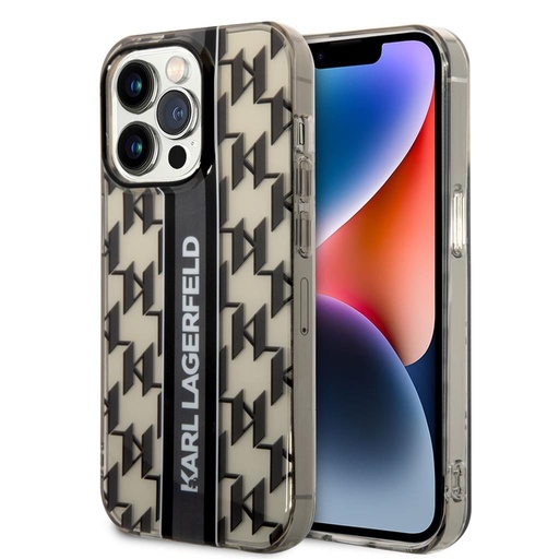 Apple iPhone 14 Pro Karl Lagerfeld Monogram Vertical Stripe puzdro (Čierny) – KLHCP14LHKLSPCK