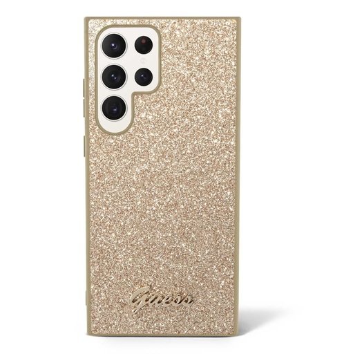 Samsung Galaxy S23 Ultra Guess Glitter Flakes Metal Logo puzdro (Zlatý) - GUHCS23LHGGSHD