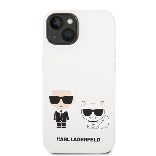 Apple iPhone 14 Plus Karl Lagerfeld & Choupette tekutý silikónové puzdro (Biely) – KLHCP14MSSKCW