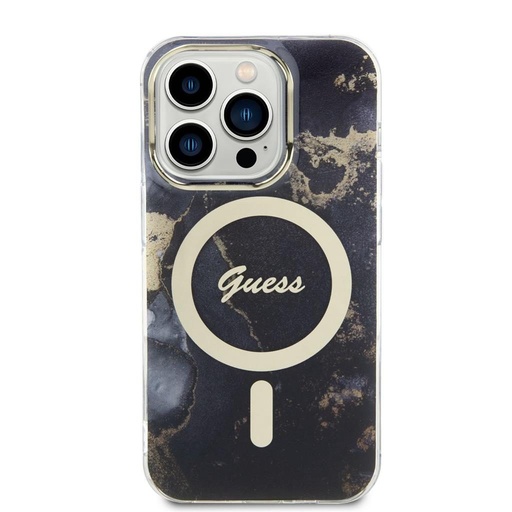 Apple iPhone 14 Pro Guess Marble IML MagSafe puzdro (Čierny) - GUHMP14LHTMRSK