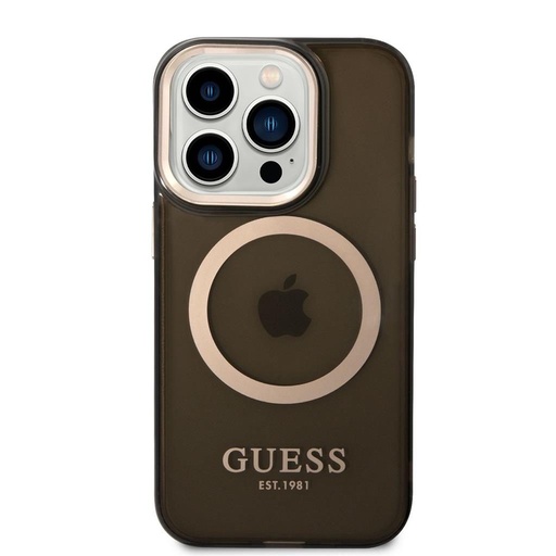 Apple iPhone 14 Pro Guess priesvitný MagSafe puzdro (Čierny) – GUHMP14LHTCMK