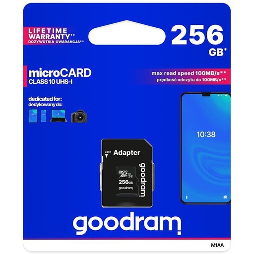 Goodram M1AA-2560R12 256GB class10 pamäťová karta,SD adapterrel čierny