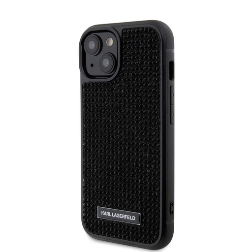 Apple iPhone 15 Karl Lagerfeld Rhinestone Plate Metal Logo puzdro (Čierny) – KLHCP15SHDSPLK