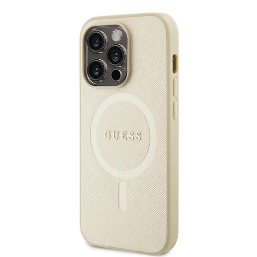 Apple iPhone 15 Pro Guess PU Saffiano MagSafe puzdro (Béžový) - GUHMP15LPSAHMCB