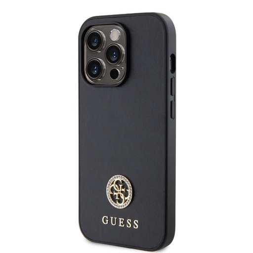 Apple iPhone 15 Pro Guess PU 4G Strass Metal Logo puzdro (Čierny) - GUHCP15LPS4DGPK