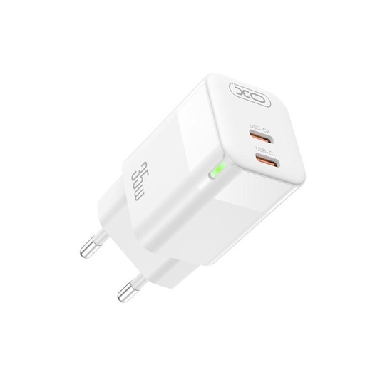 XO CE07 PD max. 35W rýchlonabíjačka (Biely) – GaN technológia, 2× USB-C, LED s displejom