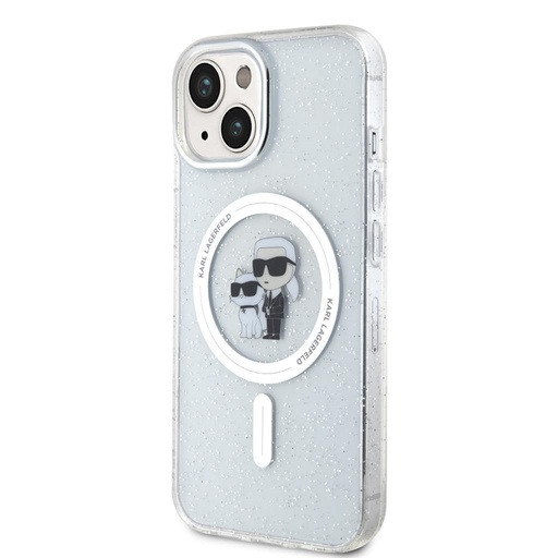 Apple iPhone 15 Karl Lagerfeld IML Glitter Karl and Choupette MagSafe puzdro (Priehľadný) – KLHMP15SHGKCNOT