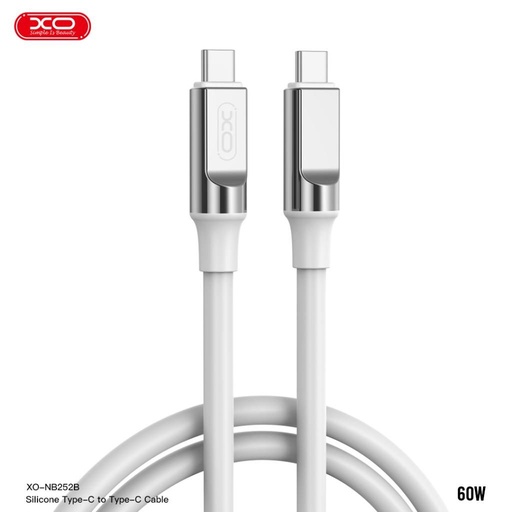 XO NB-Q252B USB-C–USB-C dátový kábel (Biely) – 60W, mäkký silikónový kryt