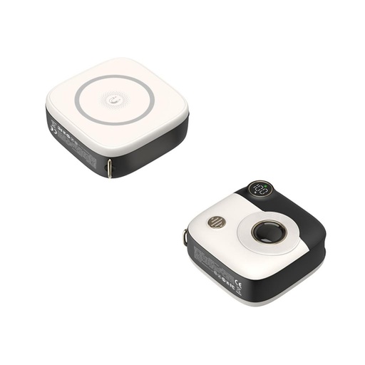 XO PR223 power bank 10000 mAh (Čierny–Biely) – magnetický, mini, s kamerou vyhotovenie, digitálny displej