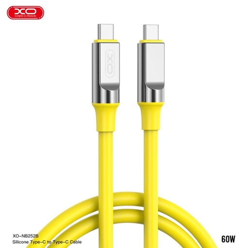XO NB-Q252B USB-C–USB-C dátový kábel (Žltý) – 60W, mäkký silikónový kryt