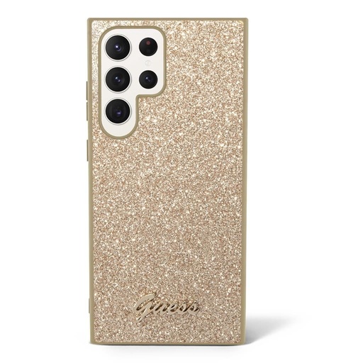 Samsung Galaxy S24 Ultra Guess Glitter Flakes Metal Logo puzdro (Zlatý) - GUHCS24LHGGSHD