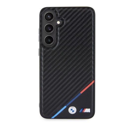 Samsung Galaxy S24+ BMW M PU Leather Carbon MagSafe puzdro – Tricolor Line (Čierny) - BMHMS24M23PUDTK