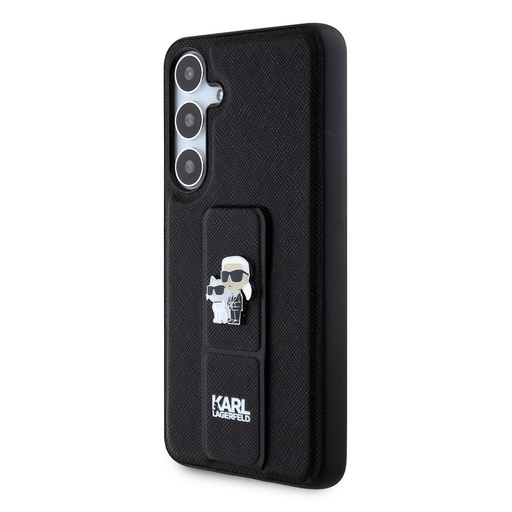 Samsung Galaxy S24+ Karl Lagerfeld Saffiano Grip Stand Metal Logo puzdro (Čierny) – KLHCS24MGSAKCPK