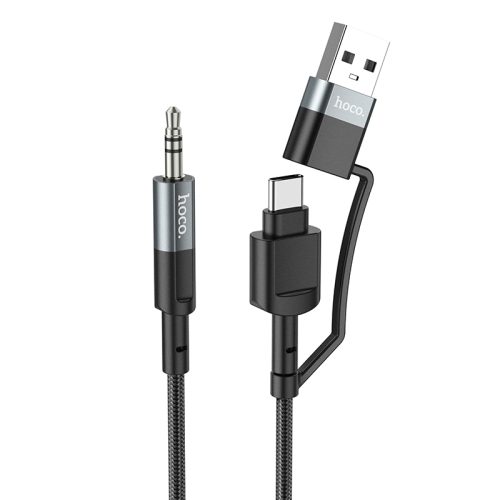 Hoco UPA23 AUX kábel type-c a lightning s adaptérom sivý