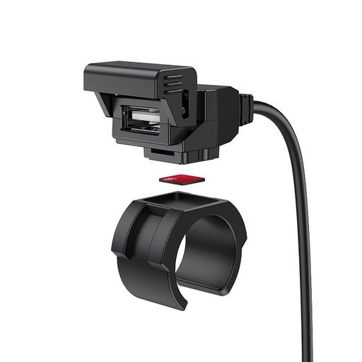 Hoco Z45 motocykel nabíjačka, egy USB 5V / 2.4A vodotesný výstup, odnímateľný motocykel upevnenie na riadidlá s remienkom čierny