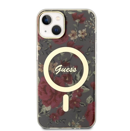 Apple iPhone 13 Guess Flowers IML MagSafe puzdro (Khaki) - GUHMP13MHCFWSA