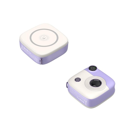 XO PR223 power bank 10000 mAh (Fialový–Biely) – magnetický, mini, s kamerou vyhotovenie, digitálny displej