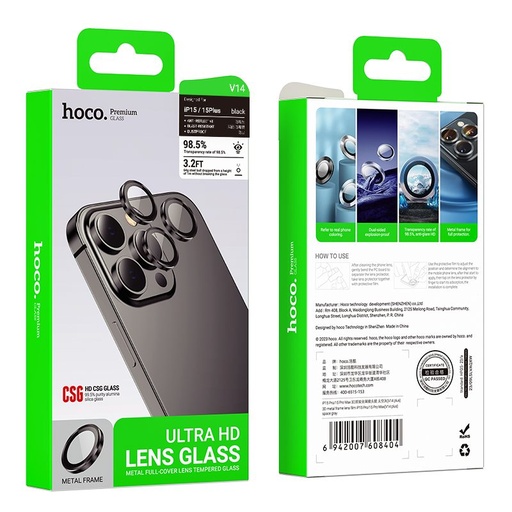 Apple iPhone 15 Pro / iPhone 15 Pro Max Hoco crystal priehľadný metal ochrana kamery ochranné sklo ružový