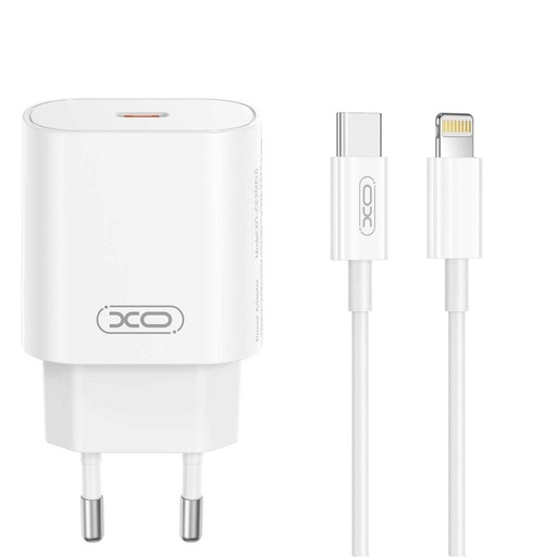 XO CE25 PD 25W rýchlonabíjačka (Biely) – USB-C konektor, Lightning s káblom